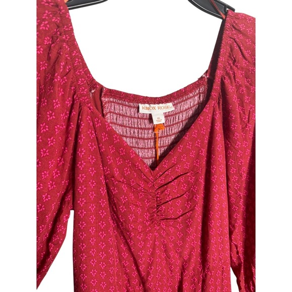 Knox Rose Women's Puff Sleeve Wide Leg Cropped Boho Red Jumpsuit Romper XS - Picture 3 of 8